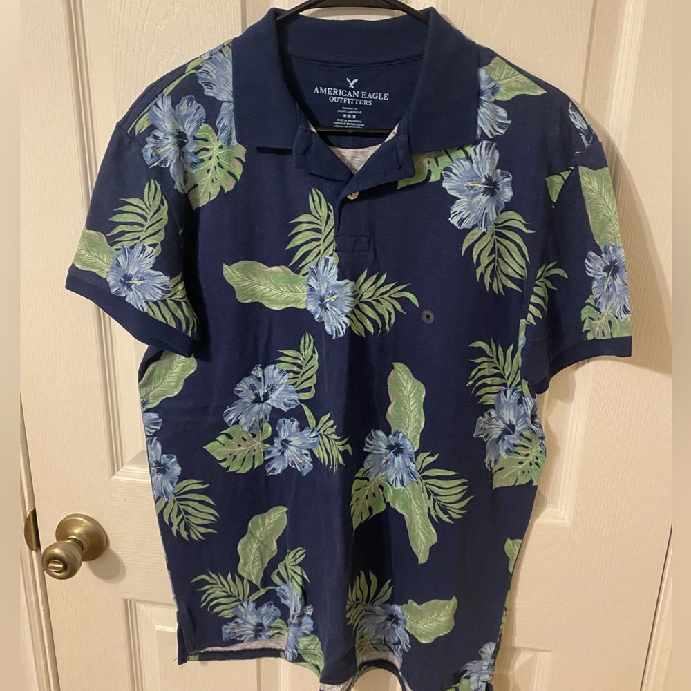 American Eagle Tropical Polo Shirt- Men’s Medium
